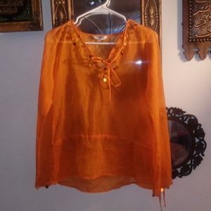 BELLYDANCE SHEER ORANGE SEQUINS TOP